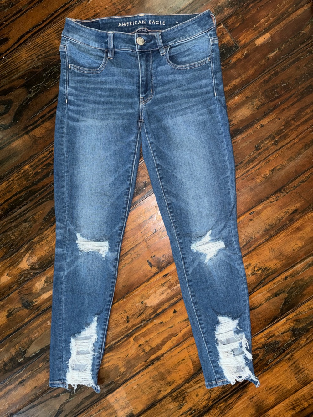 American Eagle Outfitters Distressed Dark Blue Skinny Jeans